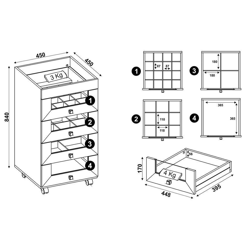 Gaveteiro para Escritório Home Office PE2009 MDP Branco - Gran Belo