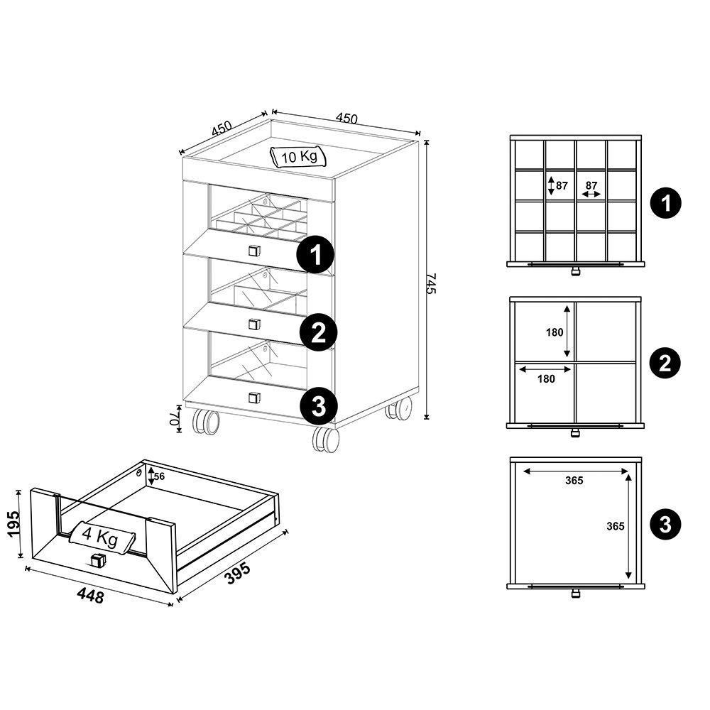 Gaveteiro para Escritório Home Office PE2013 MDP Branco - Gran Belo