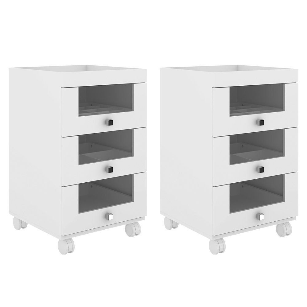 Kit 2 Carrinhos de Maquiagem PE2013 03 Gavetas Branco - Tecno Mobili
