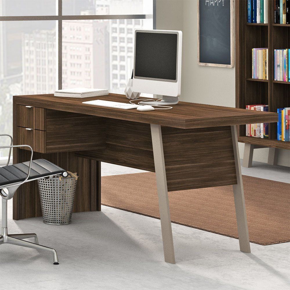 Mesa com 2 Gavetas para Escritório Home Office ME4122 MDP Nogal/Fendi - Gran Belo