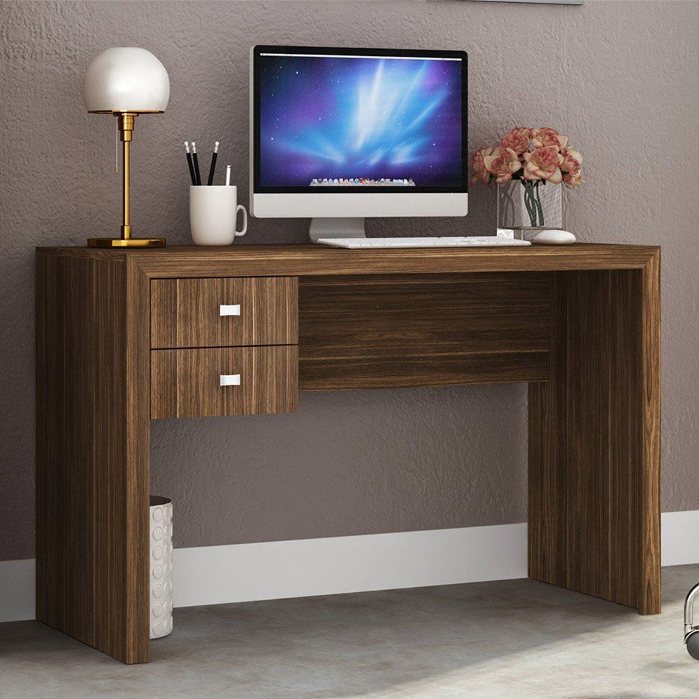 Mesa com 2 Gavetas para Escritório Home Office ME4123 MDP Nogal - Gran Belo
