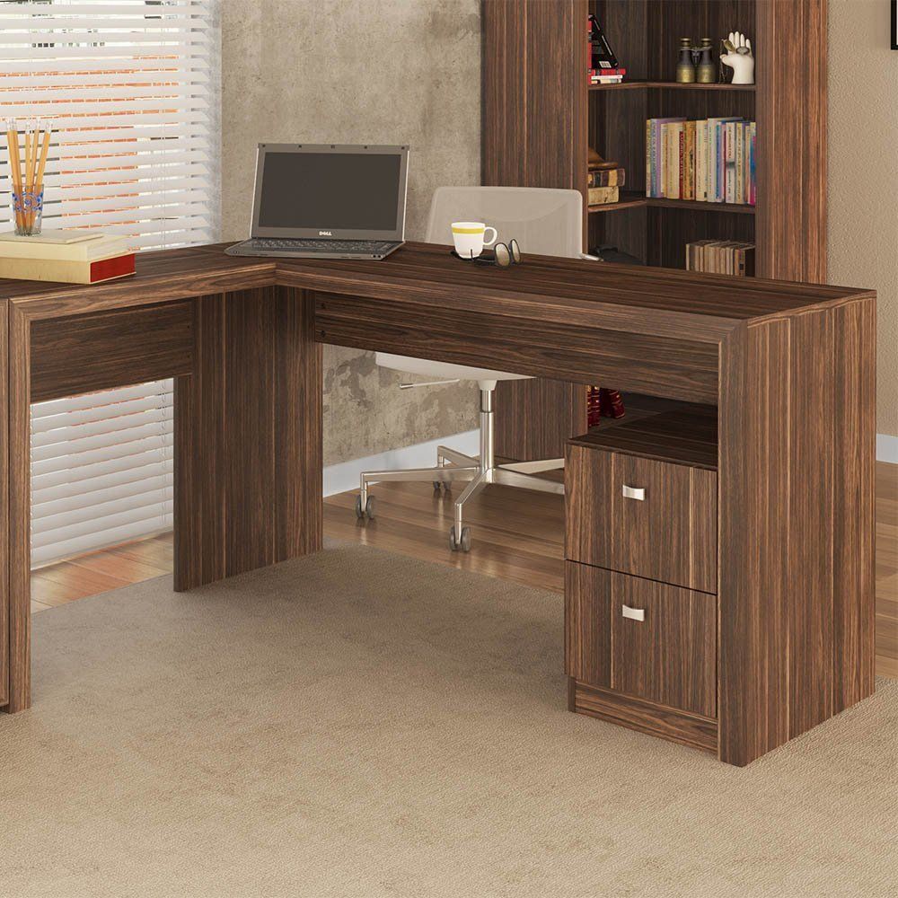 Mesa com 2 Gavetas para Escritório Home Office ME4129 MDP Nogal - Gran Belo