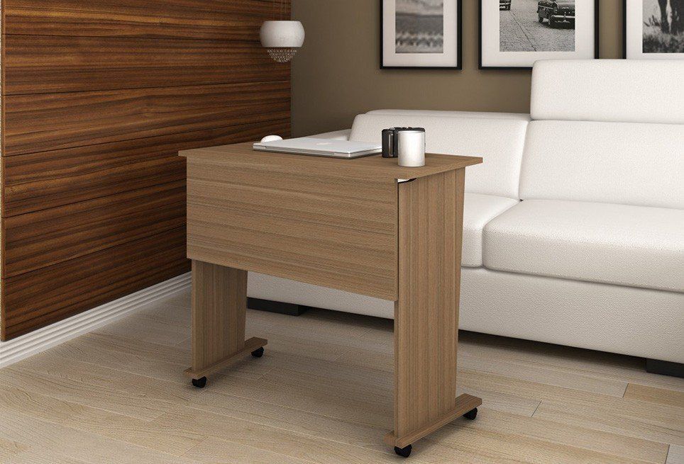 Mesa com rodizio para Escritório Home Office ME4117 MDP Amendoa G69 - Gran Belo