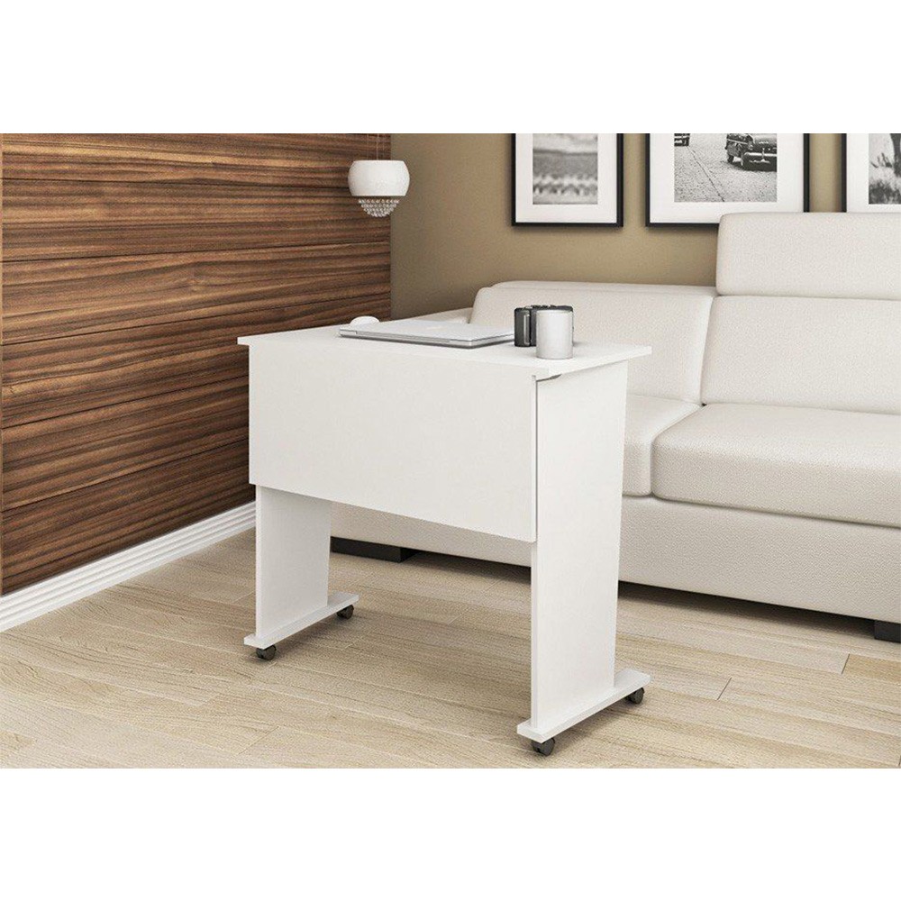 Mesa com rodizio para Escritório Home Office ME4117 MDP Branco - Gran Belo
