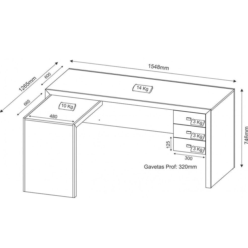 Mesa para Escritório Home Office ME4106 MDP Nogal - Gran Belo