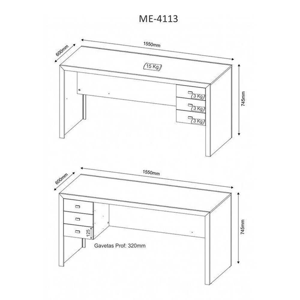 Mesa para Escritório Home Office ME4113 MDP Branco - Gran Belo