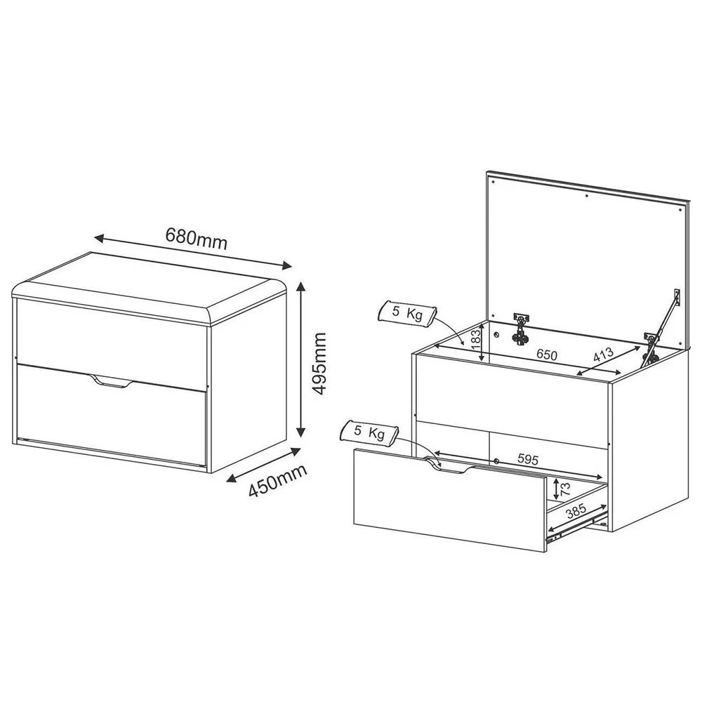 Puff Baú com Gaveta PU2051 Branco/Bege G69 - Tecno Mobili