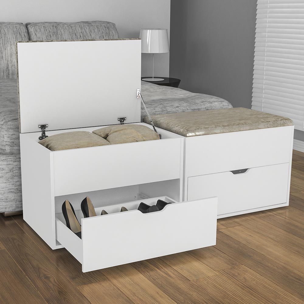 Puff Baú com Gaveta PU2051 Branco/Bege G69 - Tecno Mobili