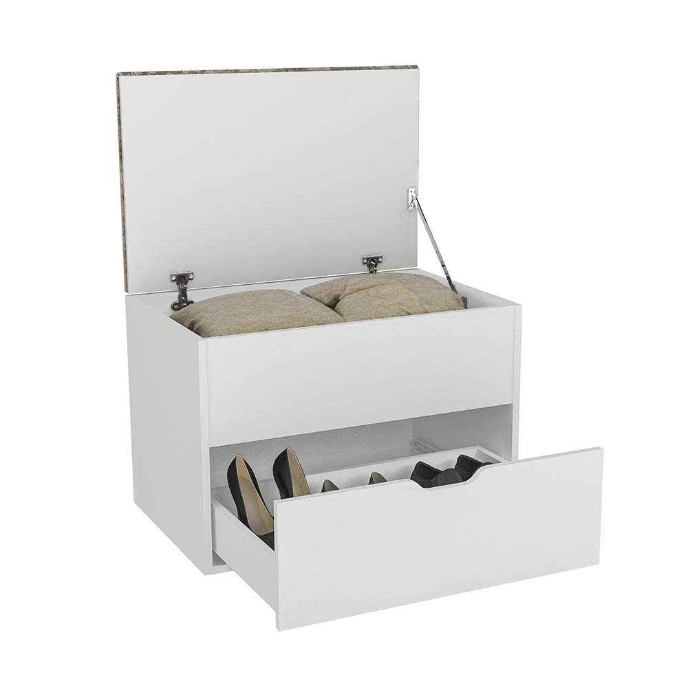 Puff Baú com Gaveta PU2051 Branco/Bege G69 - Tecno Mobili