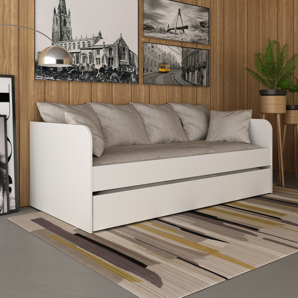 Sofa Cama Solteiro Com Auxiliar CM8032 Branco Tecno Mobili