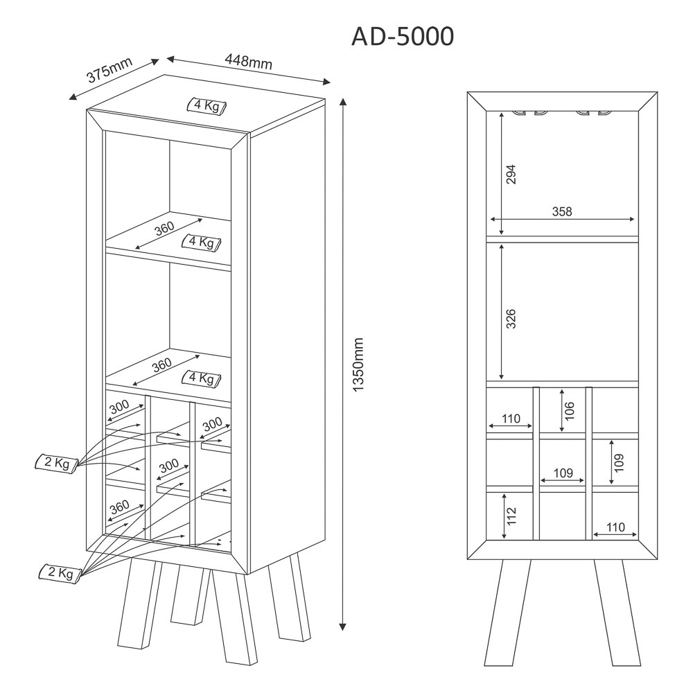 Adega Bar Multiuso AD5000 Branco - Tecno Mobili