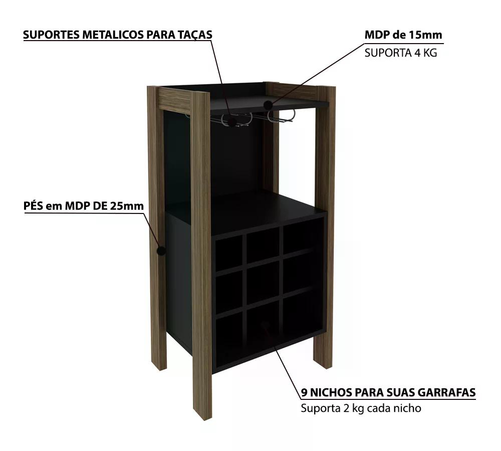 Adega Para Sala de Jantar 09 Garrafas AZ1032 Nogal Preto Tecno Mobili