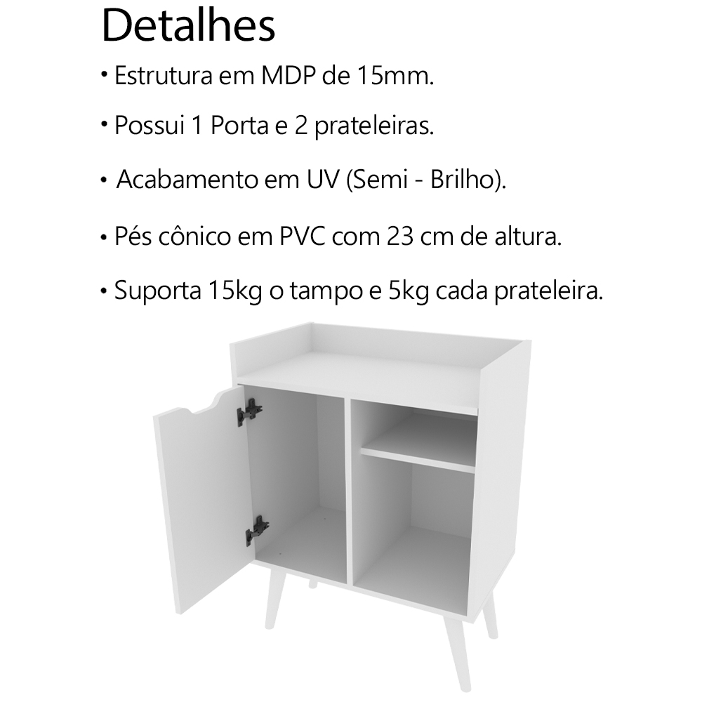 Aparador Balcao Bar Cantinho do Cafe Multiuso AP2310 Branco Tecno Mobili