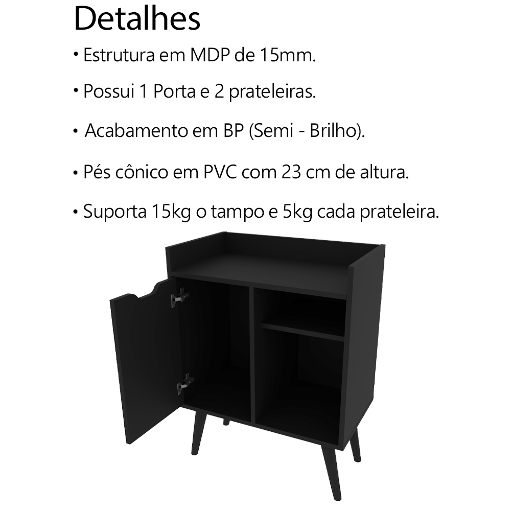 Aparador Balcao Bar Cantinho do Cafe Multiuso AP2310 Preto Tecno Mobili
