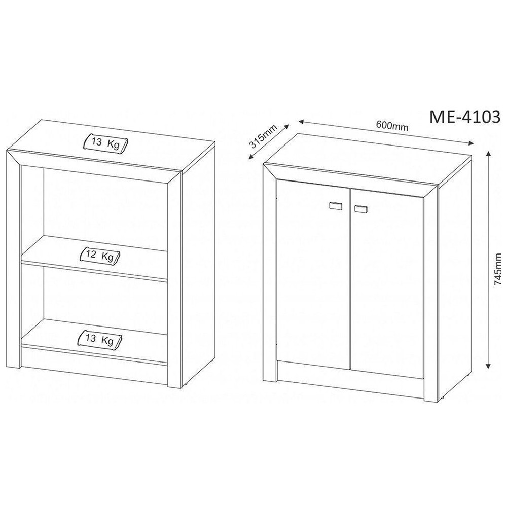 Armário Baixo para Escritório com 02 Portas ME4103 Branco - Tecno Mobili