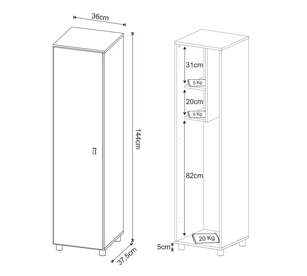 Armário Para Lavanderia 01 Porta AM3107 Branco Tecno Mobili