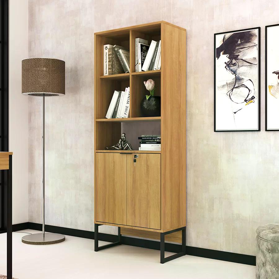 Armario 02 Portas Com Chave Pes Tubular ME4155 Amendoa Preto Tecno Mobili