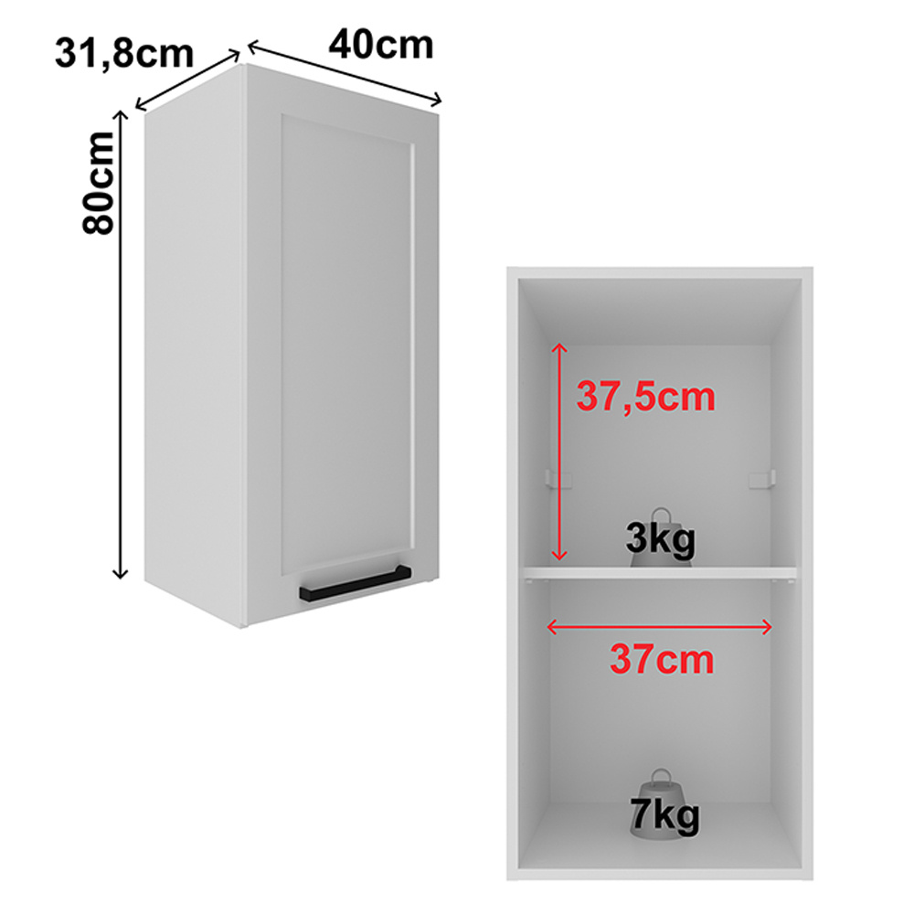 Armario Aereo 1 Porta 40 cm MDF CZ3315 Branco Tecno Mobili