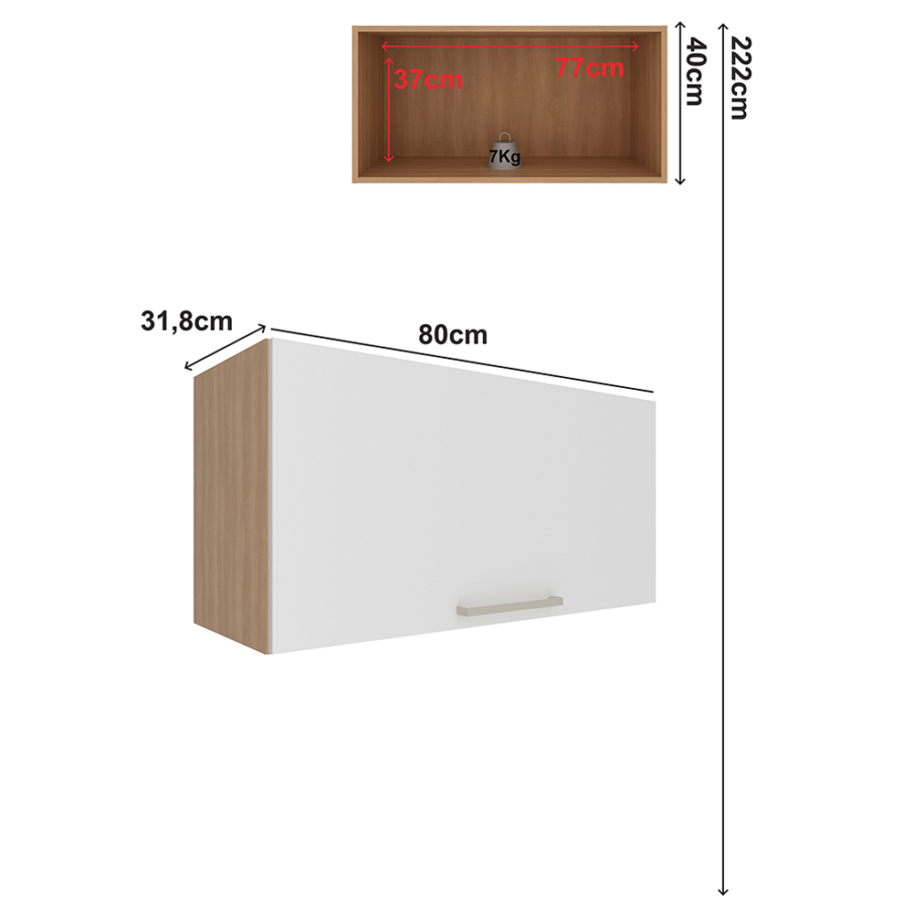Armario Aereo 1 Porta Basc 80 cm MDP CZ3119 Freijo Branco Tecno Mobili