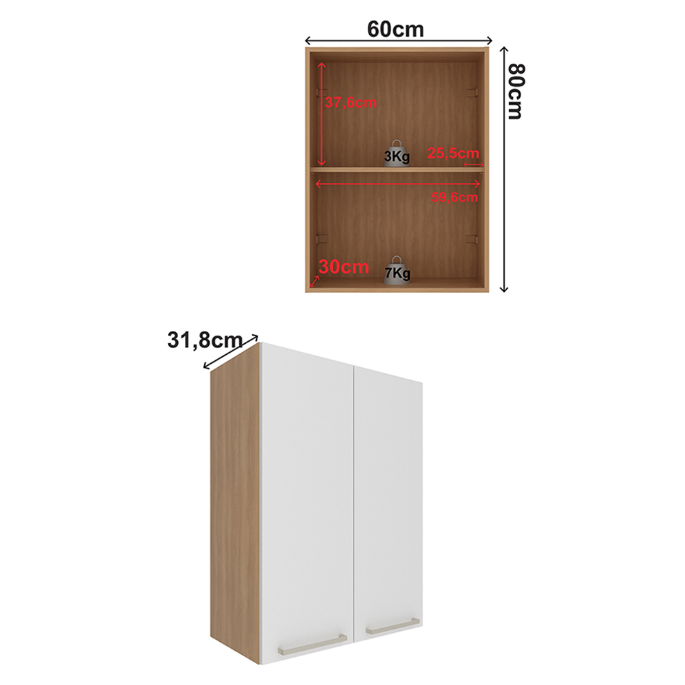Armario Aereo 2 Portas 60 cm MDP CZ3141 Freijo Branco Tecno Mobili