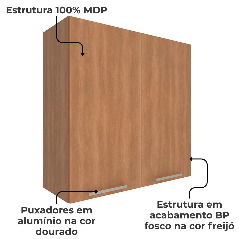 Armario Aereo 2 Portas 80 cm MDP CZ3115 Freijo Tecno Mobili