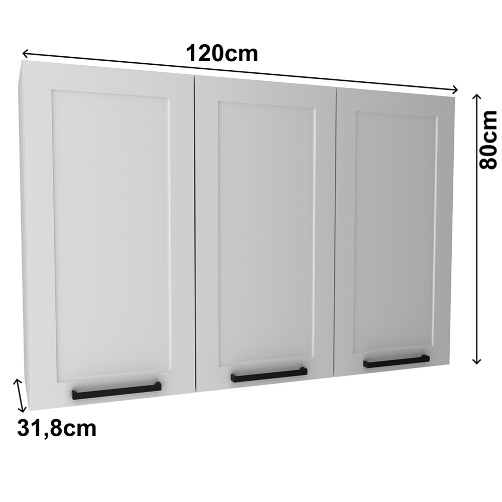 Armario Aereo 3 Portas 120 cm MDF CZ3310 Branco Tecno Mobili