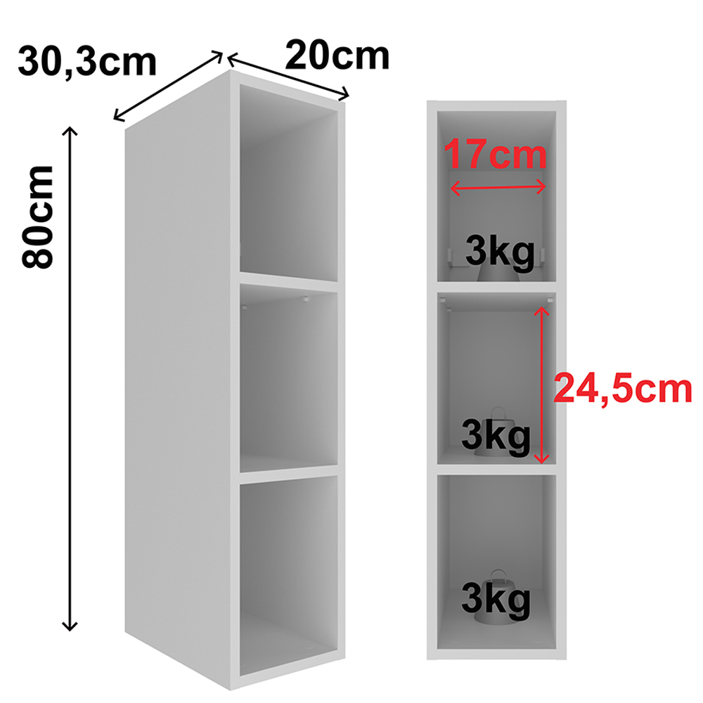 Armario Aereo Adega 3 Nichos 20 cm MDF CZ3318 Branco Tecno Mobili