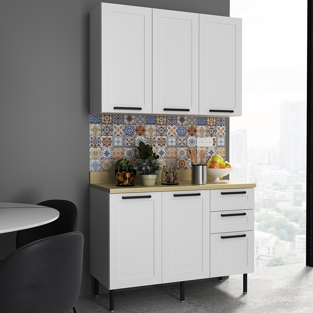 Armario Aereo Balcao Com Tampo MDF 120 cm CZ33 Branco Carvalho Tecno Mobili