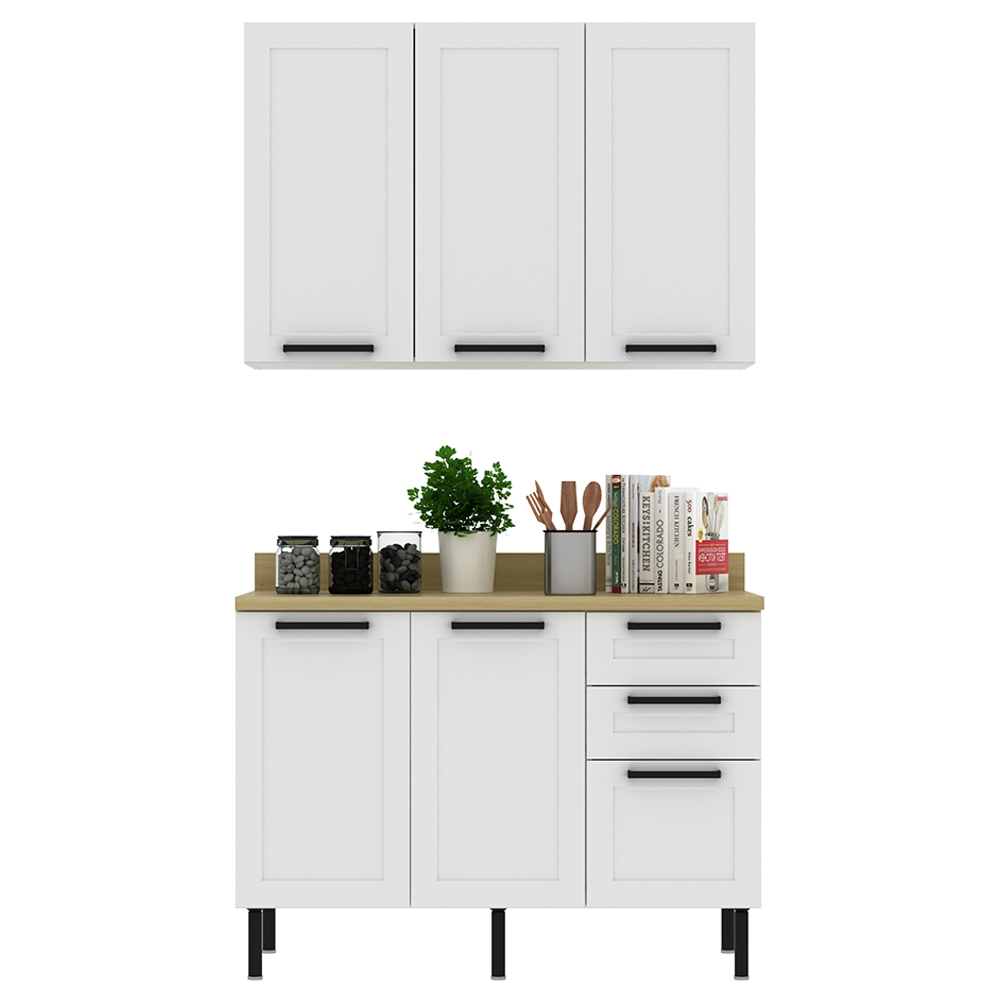 Armario Aereo Balcao Com Tampo MDF 120 cm CZ33 Branco Carvalho Tecno Mobili