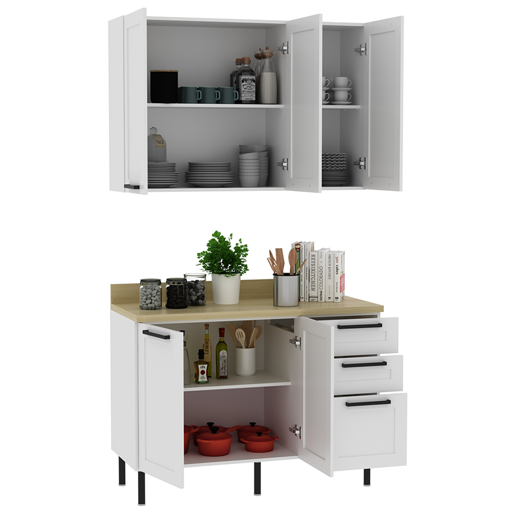 Armario Aereo Balcao Com Tampo MDF 120 cm CZ33 Branco Carvalho Tecno Mobili