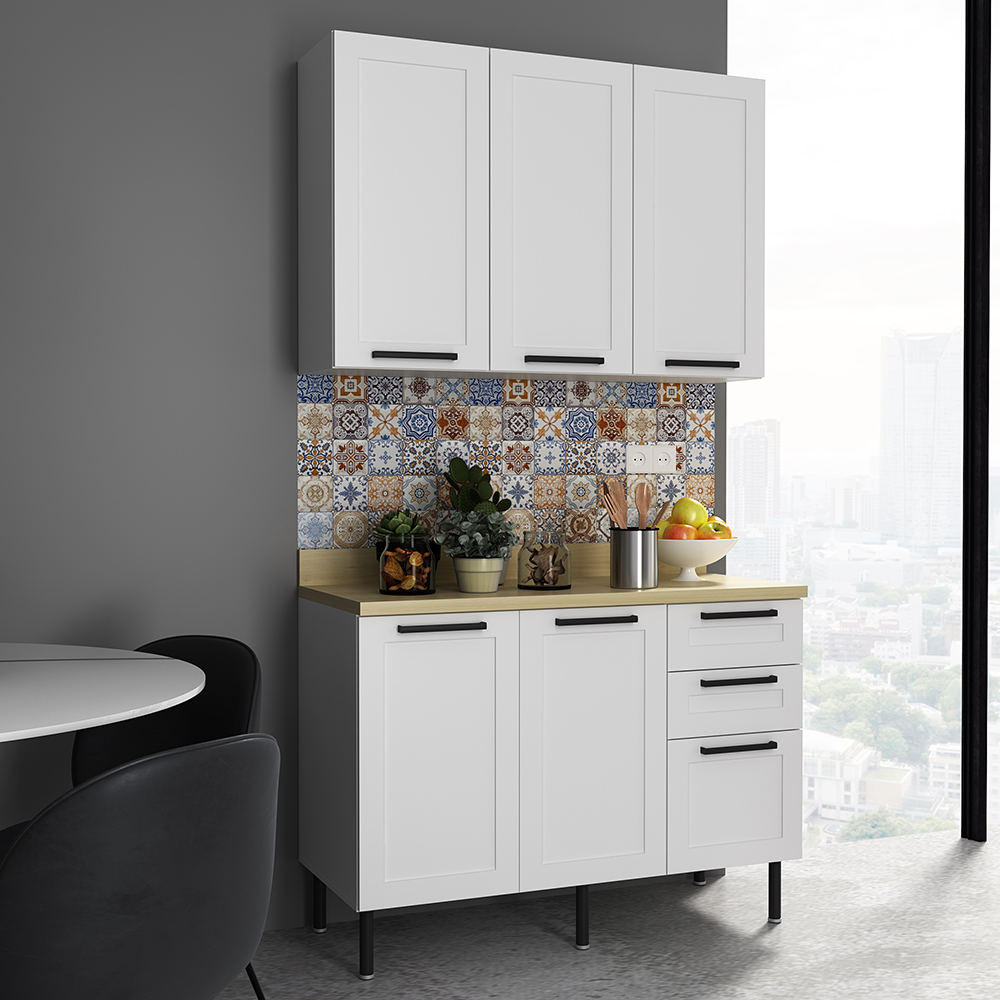 Armario Aereo Balcao Com Tampo MDF 120 cm CZ33 Branco Carvalho Tecno Mobili