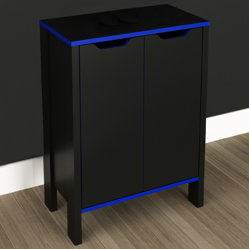 Armario Baixo Multiuso 2 Portas ME4164 Preto Azul Tecno Mobili