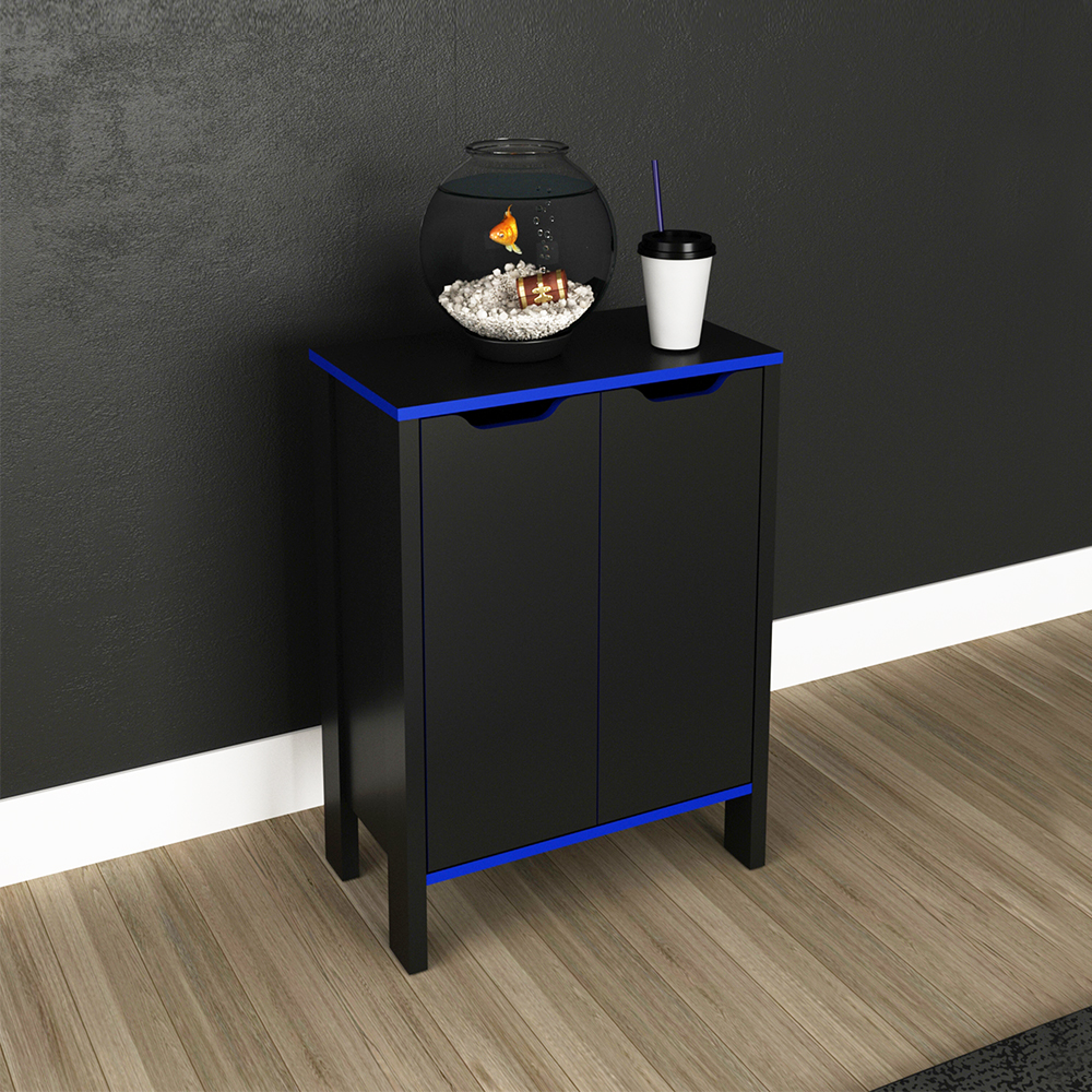 Armario Baixo Multiuso 2 Portas ME4164 Preto Azul Tecno Mobili
