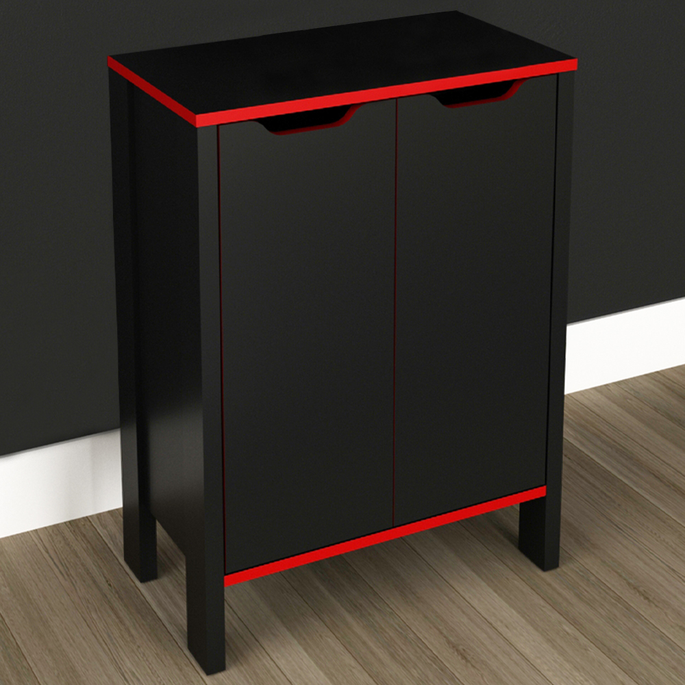 Armario Baixo Multiuso 2 Portas ME4164 Preto Vermelho Tecno Mobili