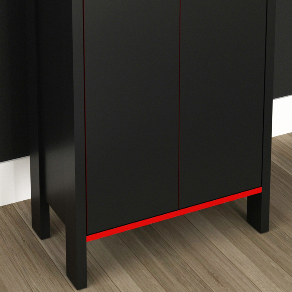 Armario Baixo Multiuso 2 Portas ME4164 Preto Vermelho Tecno Mobili