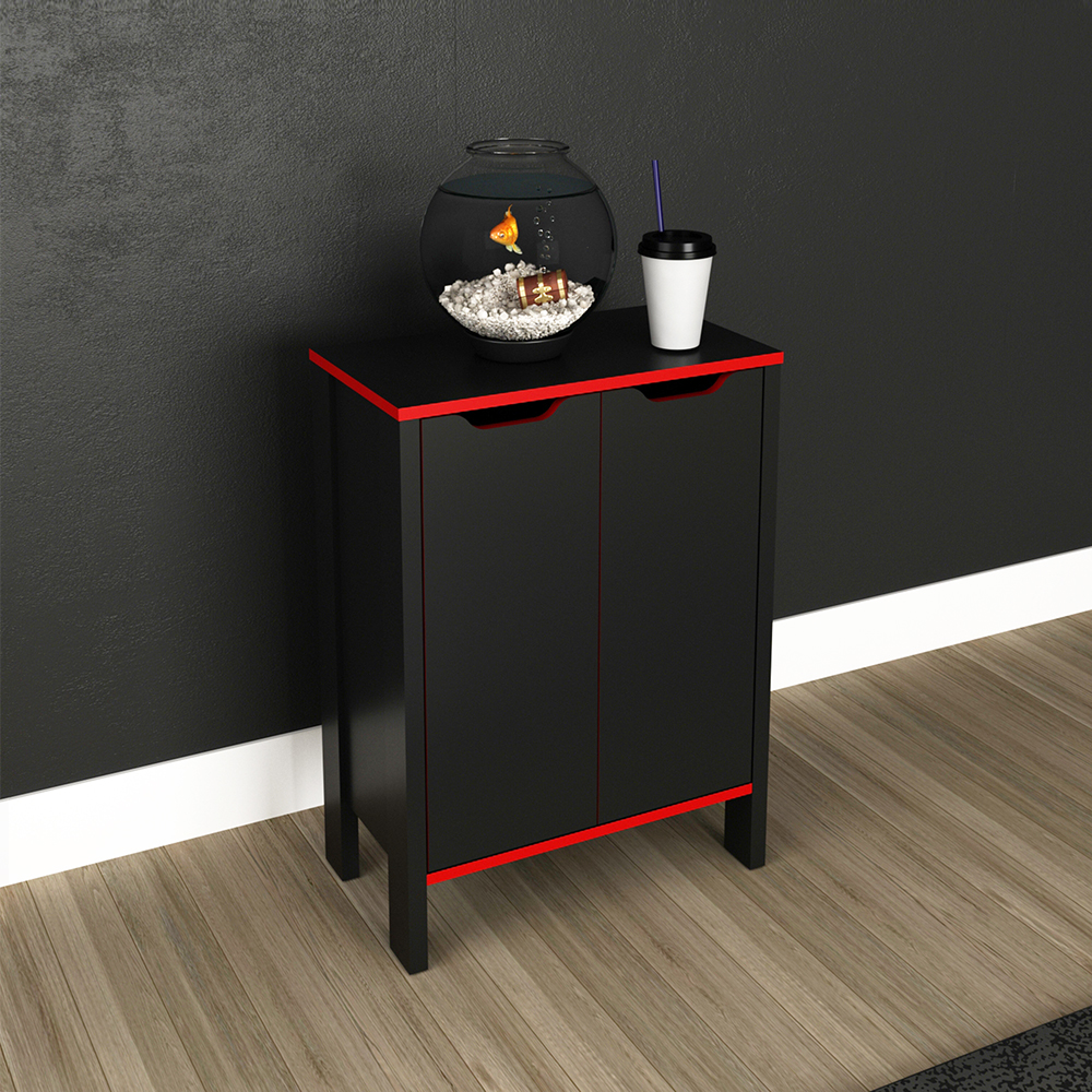 Armario Baixo Multiuso 2 Portas ME4164 Preto Vermelho Tecno Mobili