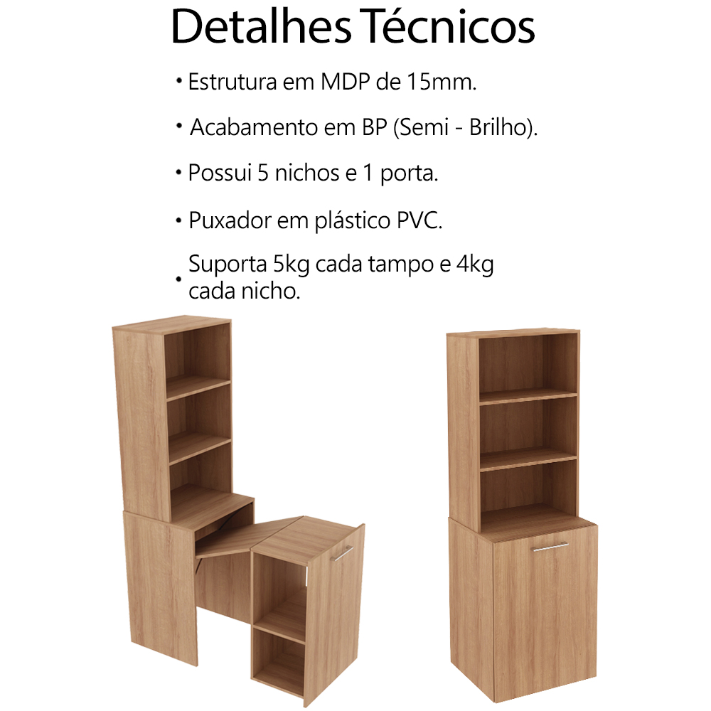 Armario Escrivaninha Multiuso Retratil 5 nicho ME4171 Amendoa Tecno Mobili
