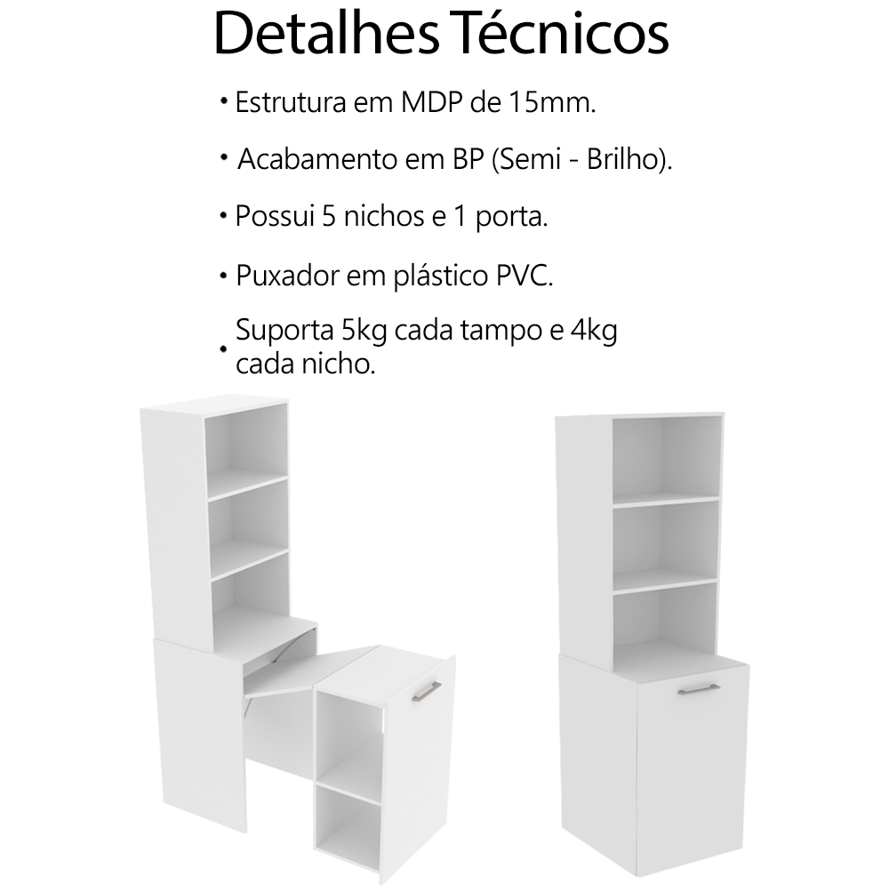 Armario Escrivaninha Multiuso Retratil 5 nicho ME4171 Branco Tecno Mobili