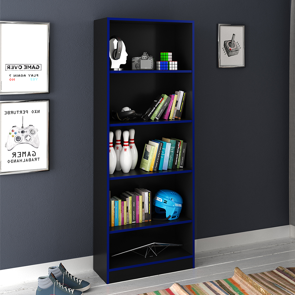 Armario Estante Multiuso 5 Prateleira ME4141 Preto Azul Tecno Mobili