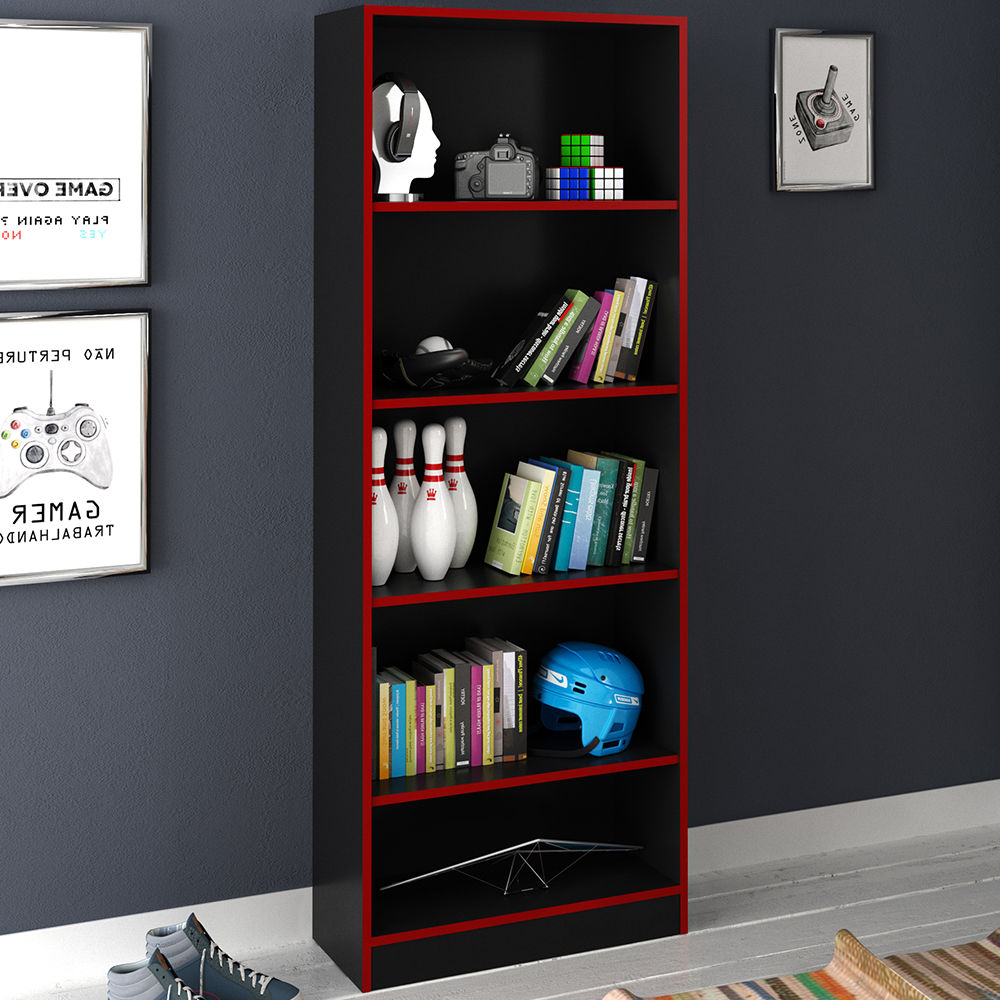 Armario Estante Multiuso 5 Prateleira ME4141 Preto Vermelho Tecno Mobili