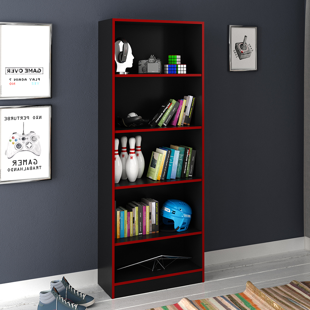 Armario Estante Multiuso 5 Prateleira ME4141 Preto Vermelho Tecno Mobili
