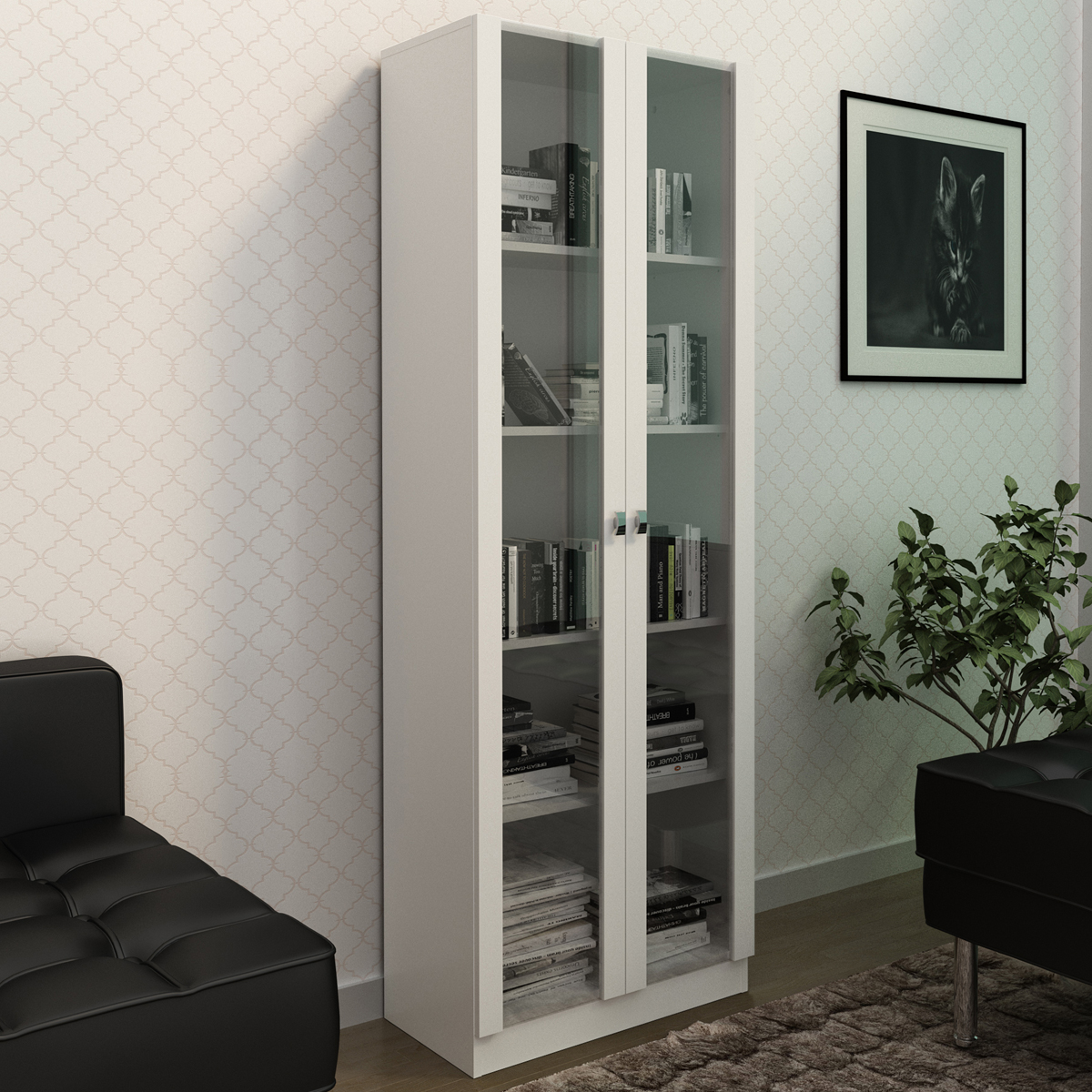 Armario Para Escritorio 2 Portas De Vidro ME4115 Branco Tecno Mobili