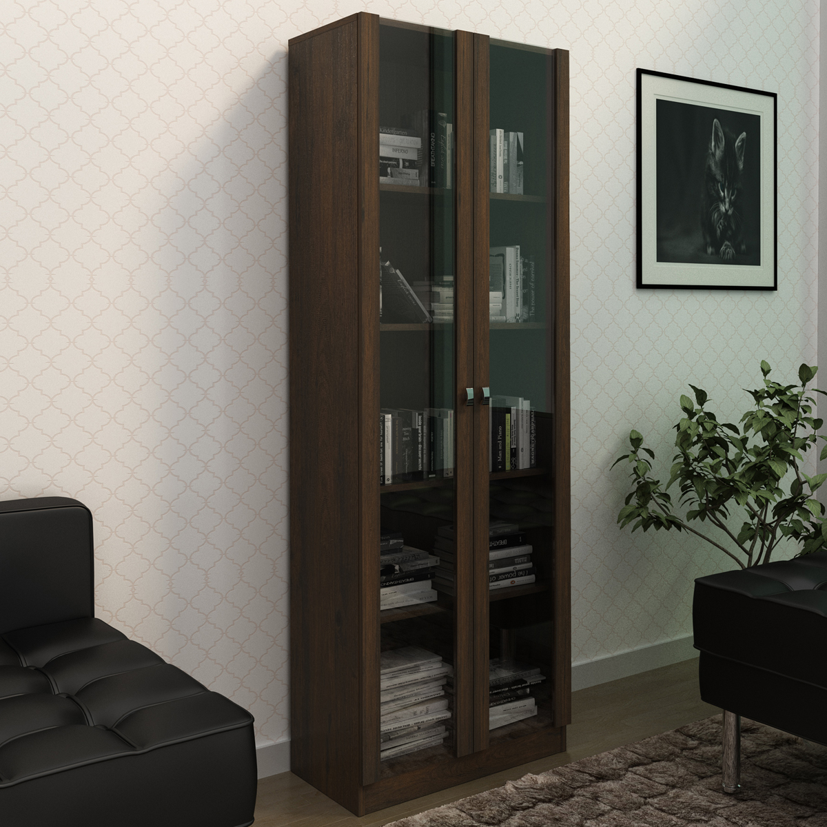 Armario Para Escritorio 2 Portas De Vidro ME4115 Rustico Tecno Mobili