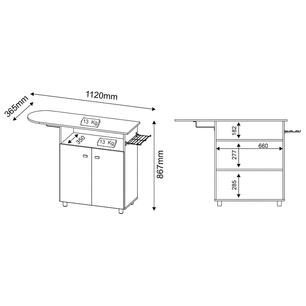 Balcão Com Tábua de Passar 2 Portas TP3000 Branco - Tecno Mobili