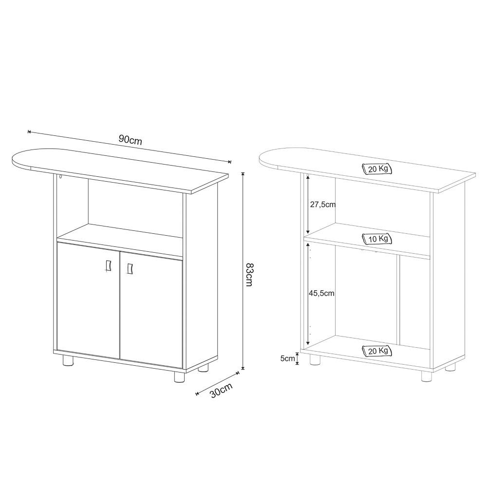 Balcão Com Tábua de Passar 2 Portas TP3050 Branco - Tecno Mobili