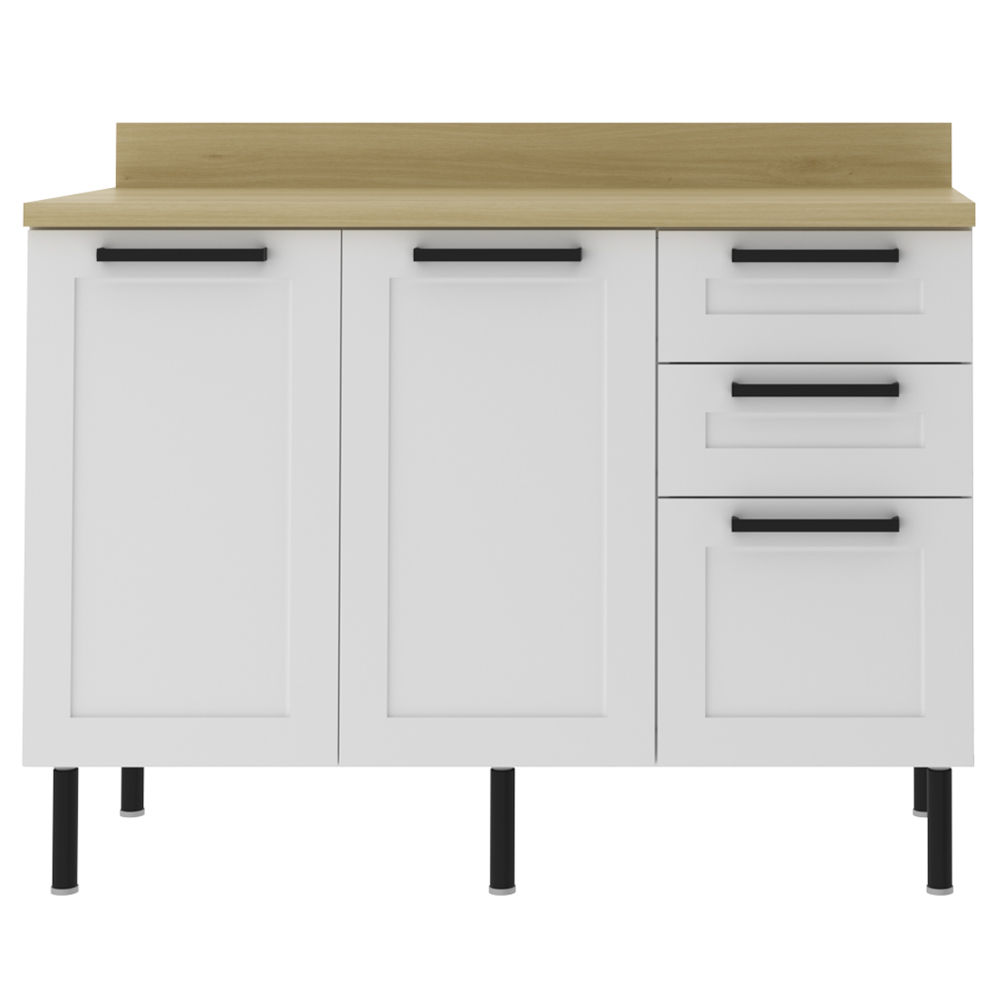 Balcão Com Tampo 120 cm MDF 2P 3G Branco Carvalho Tecno Mobili