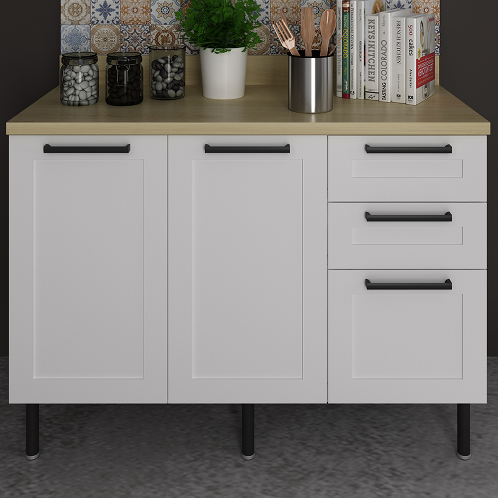 Balcão Com Tampo 120 cm MDF 2P 3G Branco Carvalho Tecno Mobili