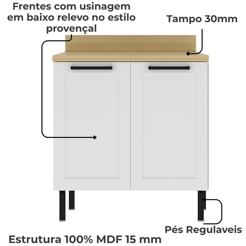 Balcão Com Tampo 80 cm 2 Portas MDF Branco Tecno Mobili