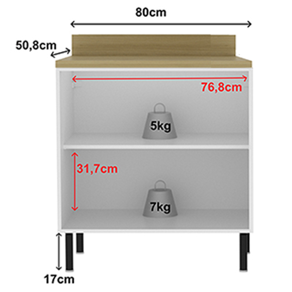 Balcão Com Tampo 80 cm 2 Portas MDF Branco Tecno Mobili