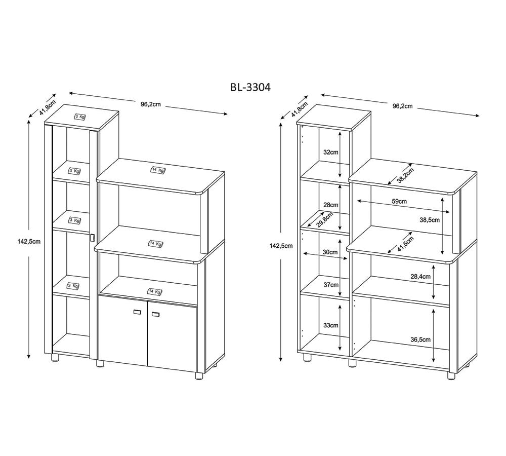 Balcão Para Forno E Microondas 03 Portas BL3304 Branco Tecno Mobili